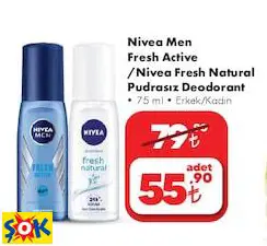 NİVEA MEN FRESH ACTİVE /NİVEA FRESH NATURAL PUDRASIZ DEODORANT • 75 ML • ERKEK/KADIN NİVEA MEN FRESH ACTİVE /NİVEA FRESH NATURAL PUDRASIZ DEODORANT • 75 ML • ERKEK/KADIN